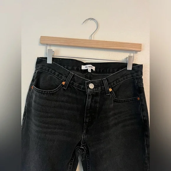 RE/DONE Denim 70’s Mid-Rise Flared Jeans in Black Size 26